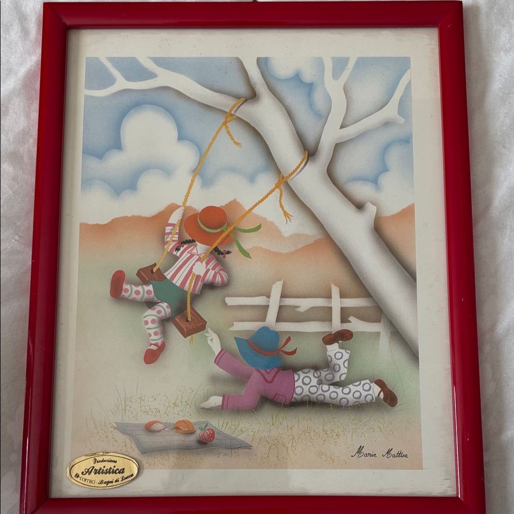 Whimsical Swing Art with Red Frame